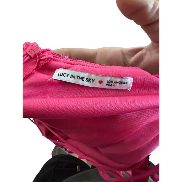 Lucy In The Sky Women's Sequin Pink Cowl Neck Party Mini Dress Size Large - Picture 4 of 9